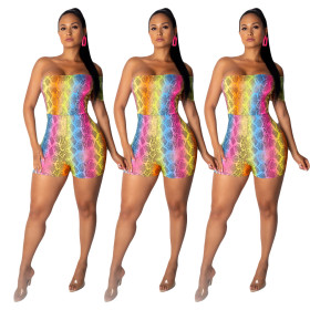 Factory Price Colorful Snake Printing Strapless Jumpsuit AMM8152