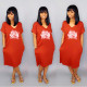 Short Sleeves Flower Print Loose Dress For Lady SDD9121
