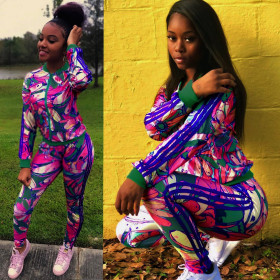 Cheap Floral Print Sport 2 Pieces Suits For Women QZ5235