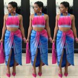 Fashion vest exposed belly button skirt wrinkle design split two-piece suit MDF5141