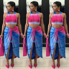 Fashion vest exposed belly button skirt wrinkle design split two-piece suit MDF5141