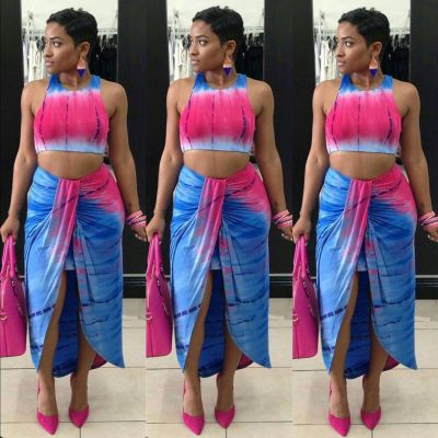 Fashion vest exposed belly button skirt wrinkle design split two-piece suit MDF5141