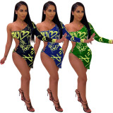 Sexy Letters Printing One Shoulder Irregular Dress SDD9164