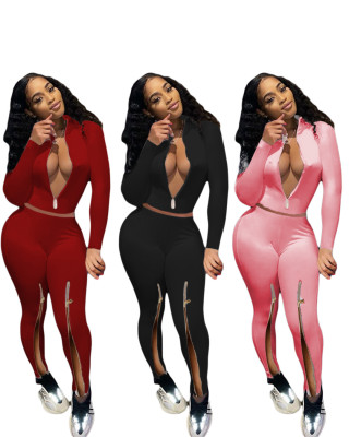 Womens solid color split sexy nightclub suit AMM8276
