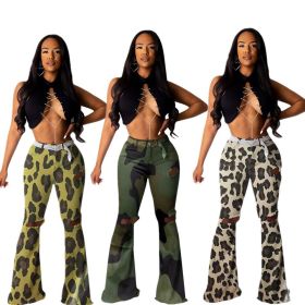 Online Sale Oversize Mid Waist Hole Printing Flares Pants MF5111