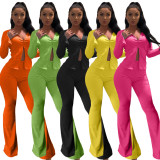Fashion and leisure new style split sleeve tight flared pants two-piece suit HHM6336