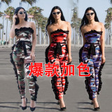 Camouflage Pleated Strapless Bodycon Jumpsuit HHM6011