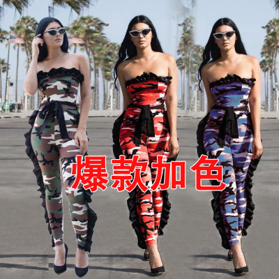 Camouflage Pleated Strapless Bodycon Jumpsuit HHM6011
