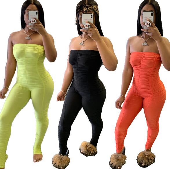 Fashion pleated sexy wrap chest jumpsuit WJ5087