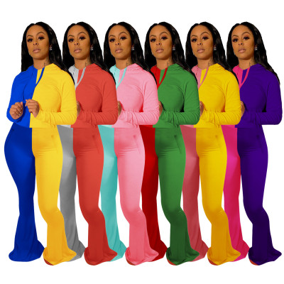 Womens explosive high-elastic double-sided flared pants sports suit YF8122
