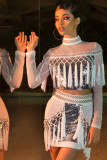 Nightclub net sequin fringed skirt two-piece set CCY8112