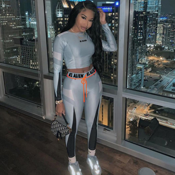 Women's Letter Print Long Sleeve Sports Suit S1735871