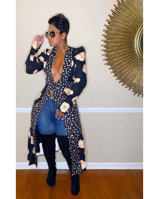 Printed long-sleeved cardigan shirt dress BN032