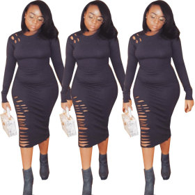 Factory Price Pure Color Hollow Out Women Dress YX9043