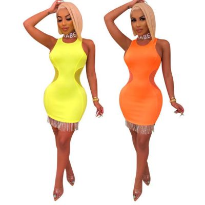 Cheap Bodycon Yellow/Orange Sleeveless Dress For Ladies W8212