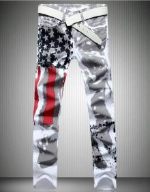 US flag printing jeans high stretch Slim casual five-pointed star red plus size plus size trousers T