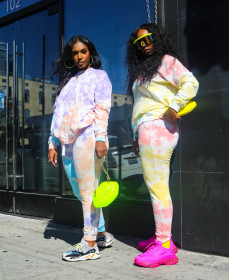 Ladies Tie-Dye Sweater Suit Printed Two-piece Loose Sportswear Winter AL126
