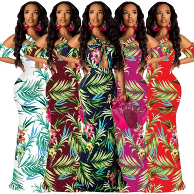 Sexy digital printed strapless dress SMR9332