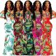 Sexy digital printed strapless dress SMR9332