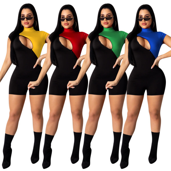 Contrast Slim Short-Sleeve Hip Bodysuit F8263