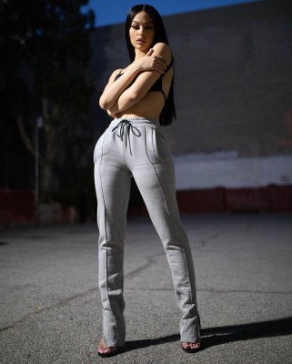 Casual Solid Color High Waist Drawstring Pants KZ167