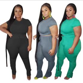 Tight-fitting close-up solid color fashion casual two-piece suit large size women's suit OSS20735