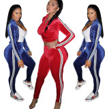 Pleuche Running Suits Crop Coat Elastic Skinny Pants OMY5038