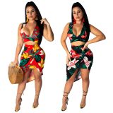 Hot fashion digital printing two-piece suit SMR9283