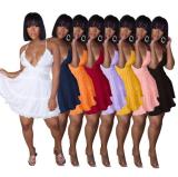 Sexy Solid Color Suspenders V-Neck Backless Mini Dress AL104