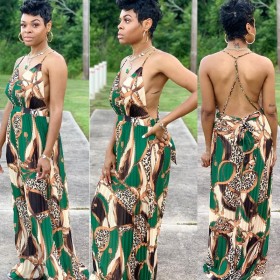 Sexy printing pressure folding condole belt dress BN006