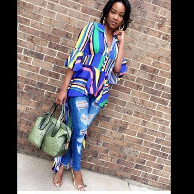 Stylish Ladies Colorful Half Sleeves Stripe Dress HH8843
