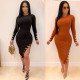 Round neck pit striped tie waist slimming stretch jumpsuit skirt TY1161