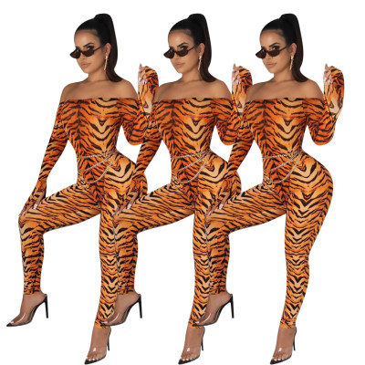 Off Shoulder Printing Clubwear Flare Sleeve Long Jumpsuit ED8133