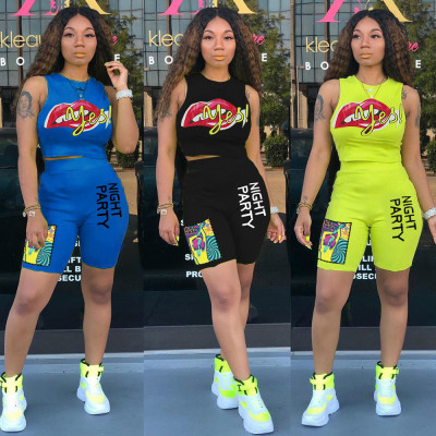 Hot Sale Letters Print Track Suits Sleeveless Top Women Shorts MA6209