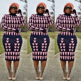 Hot Sale Print Knitting Midi Skirts Sets JH077