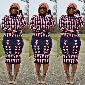 Hot Sale Print Knitting Midi Skirts Sets JH077