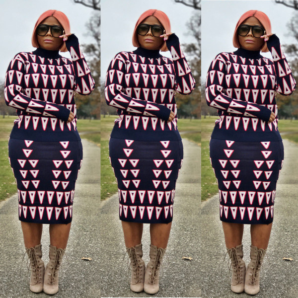 Hot Sale Print Knitting Midi Skirts Sets JH077