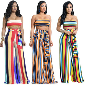 Sexy colorful striped strap two piece set FSX007