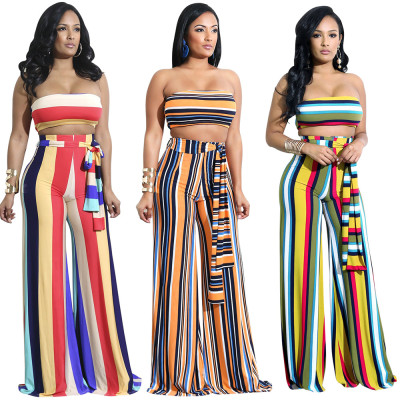 Sexy colorful striped strap two piece set FSX007
