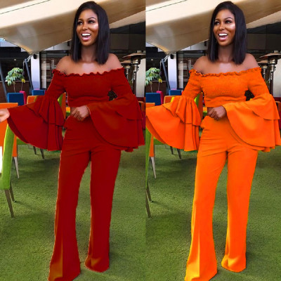 Casual Outfits Off Shoulder Top Solid Women Pants AMM8051