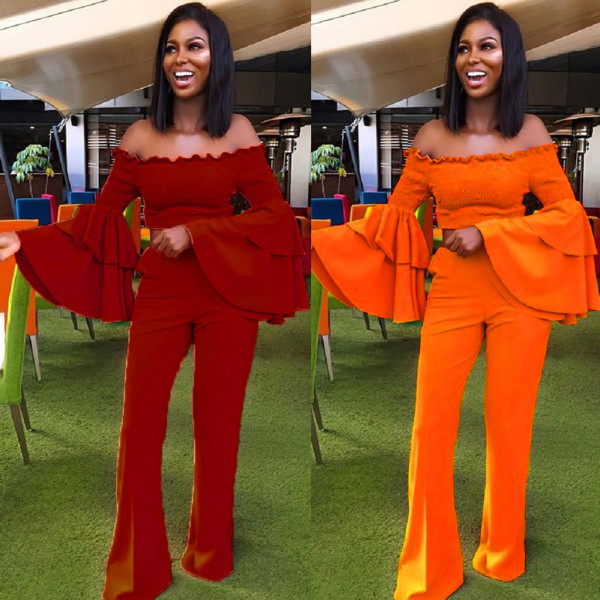 Casual Outfits Off Shoulder Top Solid Women Pants AMM8051