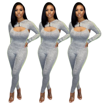 Slim Ladies Outfits Hooded Cover Up Top Sleeveless Jumpsuit ED8152