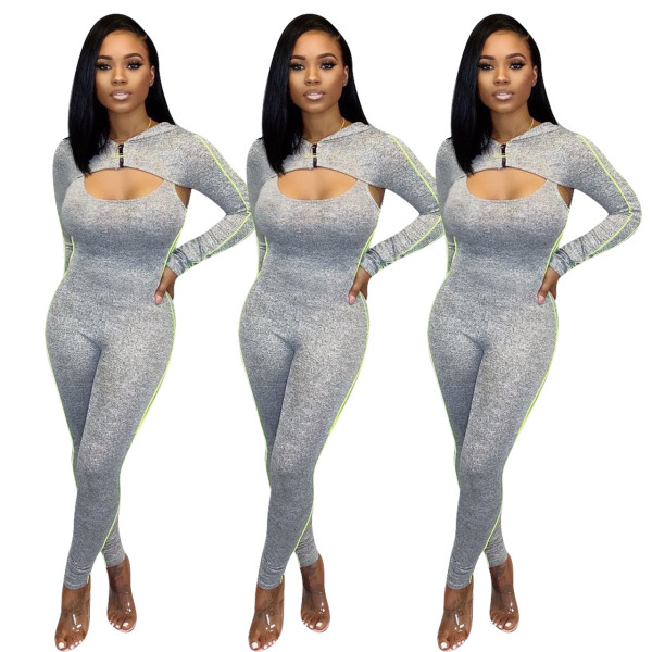 Slim Ladies Outfits Hooded Cover Up Top Sleeveless Jumpsuit ED8152