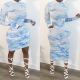 Sexy Coloring Printed Pleated Long Sleeve Bodycon Mini Dress LD8740