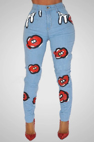 Printed stretch jeans women's high-rise slim-fit jeans CJ910