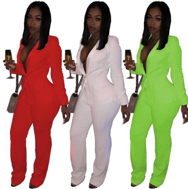 Pure color OL temperament professional slim suit long-sleeved jacket trousers two-piece suit SM9107