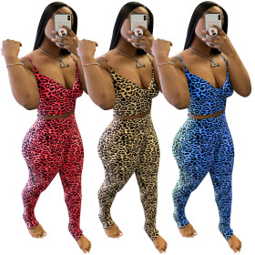 Casual Set Leopard Multicolor Sling Tight Two Piece Set JH169
