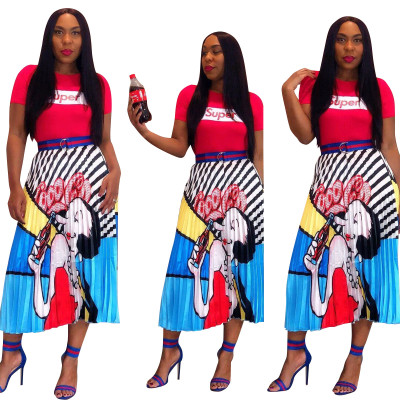 Lovely Digital Printing Pleated Colorful Skirts ALS098