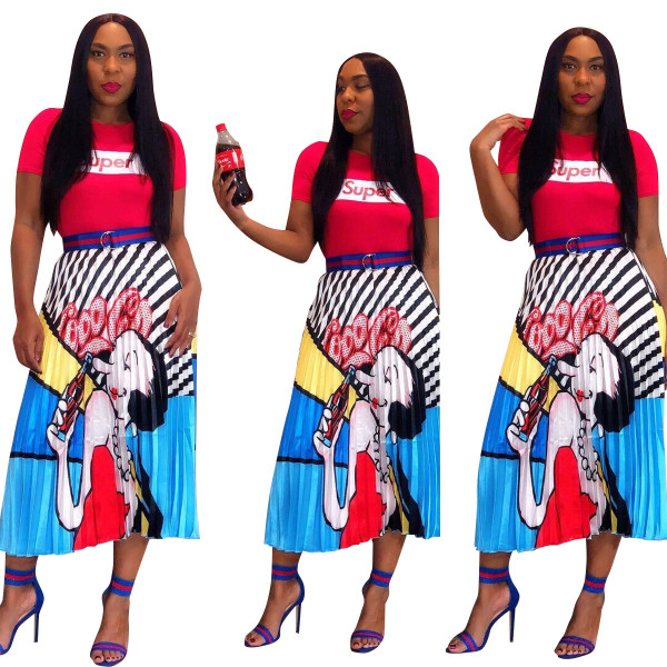Lovely Digital Printing Pleated Colorful Skirts ALS098