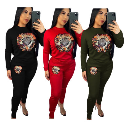 Fashionable Ladies 3 Colors Applique Slim Bodycon Tracksuits TRS990